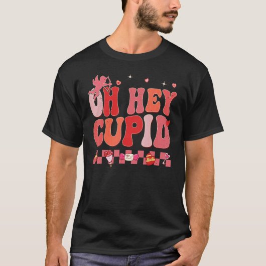 Oh Hey Cupid Retro Groovy Valentine's Day Couple M T-shirt (Voorkant)