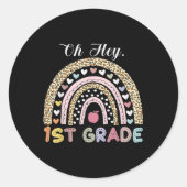 Oh Hey First Grade Back To School Rainbow Leopard Ronde Sticker (Voorkant)