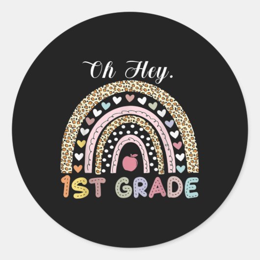 Oh Hey First Grade Back To School Rainbow Leopard Ronde Sticker (Voorkant)