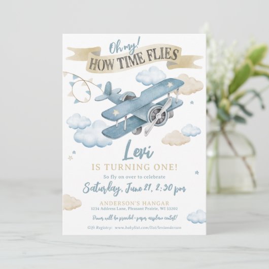 Oh hoe de tijd vliegt Airplane Boy 1st Birthday Pa Kaart (Staand voorkant)