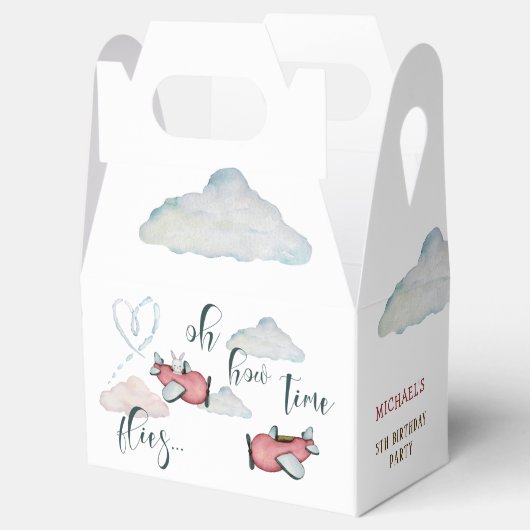 Oh hoe de tijd vliegt retro vliegtuig jongen verja bedankdoosjes (Geopend)