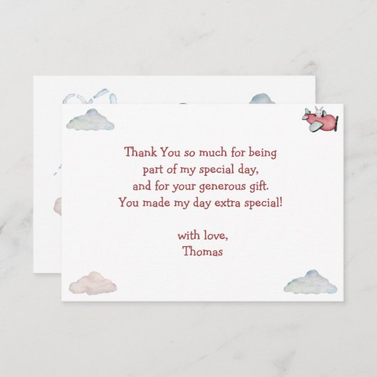 Oh hoe de tijd vliegt retro vliegtuig jongen verja bedankkaart (Voorkant / Achterkant)