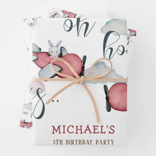 Oh hoe de tijd vliegt retro vliegtuig jongen verja inpakpapier vel (In situ)