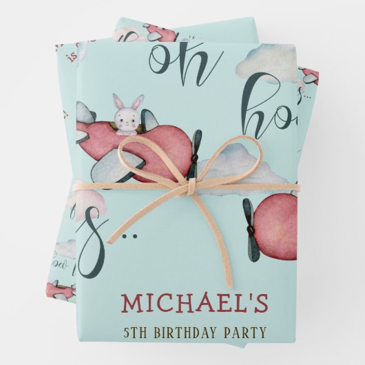 Oh hoe de tijd vliegt retro vliegtuig jongen verja inpakpapier vel (In situ)