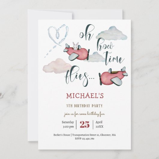 Oh hoe de tijd vliegt retro vliegtuig jongen verja kaart (Voorkant)