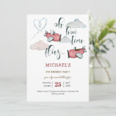 Oh hoe de tijd vliegt retro vliegtuig jongen verja kaart (Staand voorkant)