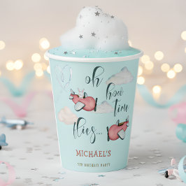 Oh hoe de tijd vliegt retro vliegtuig jongen verja papieren bekers