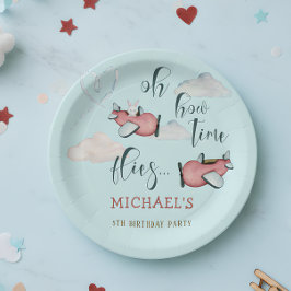 Oh hoe de tijd vliegt retro vliegtuig jongen verja papieren bordje