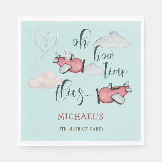 Oh hoe de tijd vliegt retro vliegtuig jongen verja servet (Voorkant)