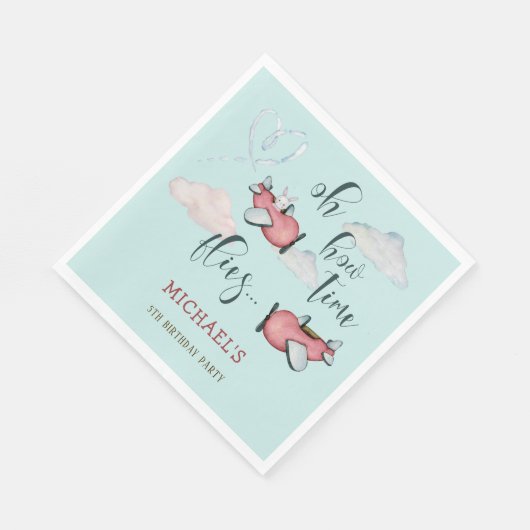 Oh hoe de tijd vliegt retro vliegtuig jongen verja servet (Hoek)