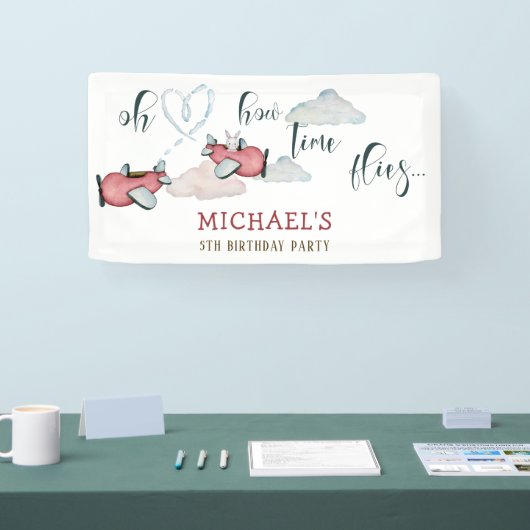 Oh hoe de tijd vliegt retro vliegtuig jongen verja spandoek (Beurs)