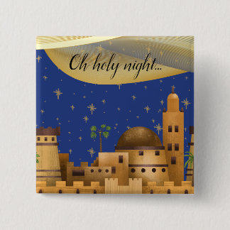 Oh Holy Night Bethlehem Vierkante Button 5,1 Cm