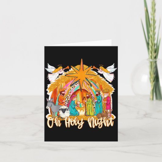 Oh Holy Night Christian Nativity Scene Christmas R Kaart (Voorkant)