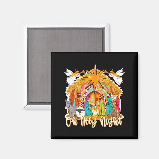 Oh Holy Night Christian Nativity Scene Christmas R Magneet (Voorkant / Achterkant)