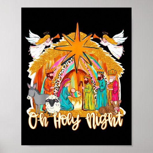 Oh Holy Night Christian Nativity Scene Christmas R Poster (Voorkant)