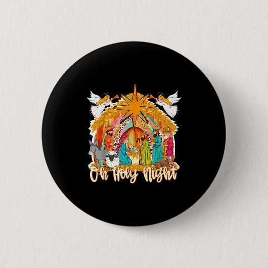 Oh Holy Night Christian Nativity Scene Christmas R Ronde Button 5,7 Cm (Voorkant)