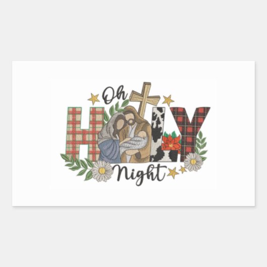 Oh Holy Night Christmas Design Rechthoekige Sticker (Voorkant)
