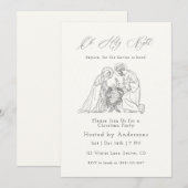 Oh Holy Night Christmas Minimal Nativity Line Kaart (Voorkant / Achterkant)