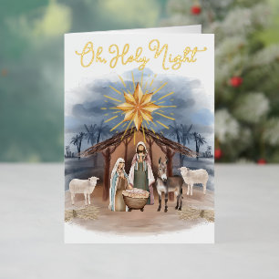 Oh Holy Night Christmas Nativity Waterverf Folie Feestdagenkaart
