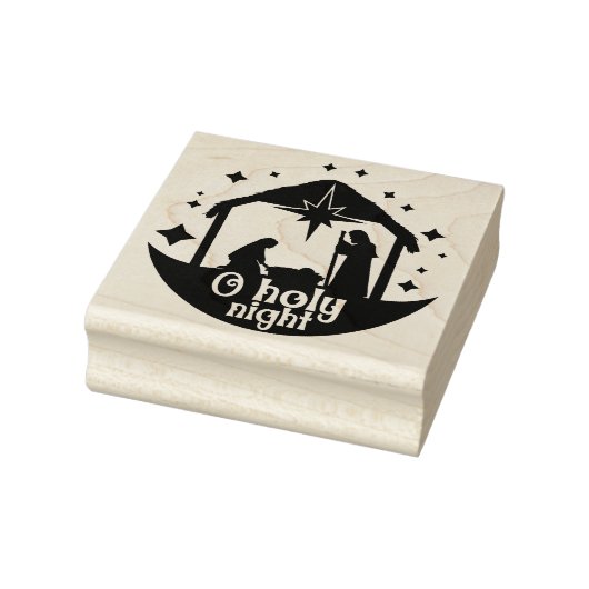 Oh Holy Night Christmas Square Wood Rubberstempel (Stempel)