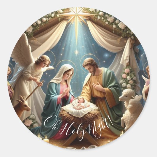 Oh Holy Night - Geboorte scene Ronde Sticker (Voorkant)