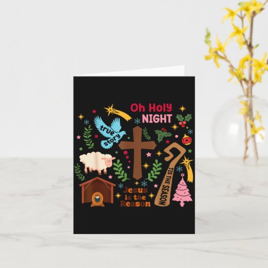Oh Holy Night Jesus Is The Reason Christian Christ Kaart (Gele Bloem)