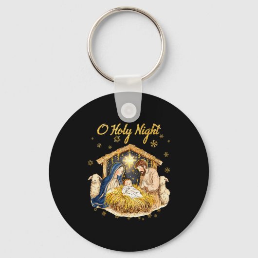 Oh Holy Night Religious Christmas Nativity Scene F Sleutelhanger (Voorkant)