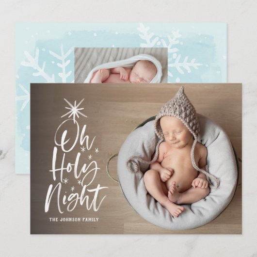 Oh Holy Night | Vakantie Geboorteaankondiging Foto Feestdagenkaart (Voorkant / Achterkant)