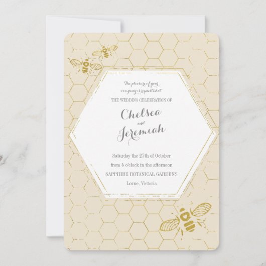Oh Honey Bee Cream Gold Custom Wedding Kaart (Voorkant)