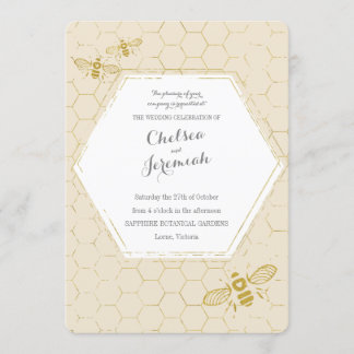 Oh Honey Bee Cream Gold Custom Wedding Kaart