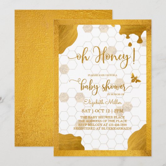 Oh Honey Mouse-to-Bee Baby shower Invitation Kaart (Voorkant / Achterkant)