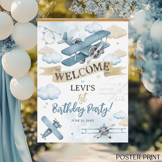 Oh How Time Flies Airplane Birthday Party Welcome Poster