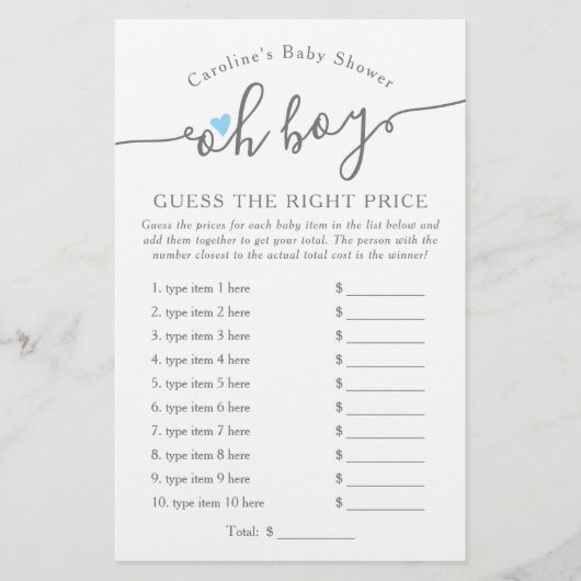 Oh, ik denk dat de juiste prijs Blue Baby shower G (Voorkant)