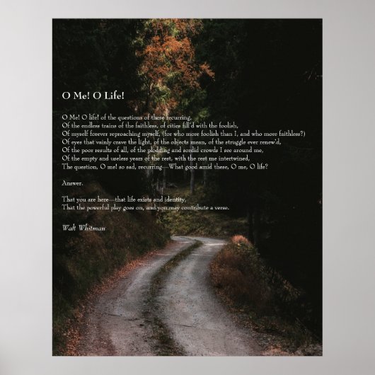 Oh, ik. Oh leven! Walt Whitman Poem Wooded Road 2 Poster (Voorkant)