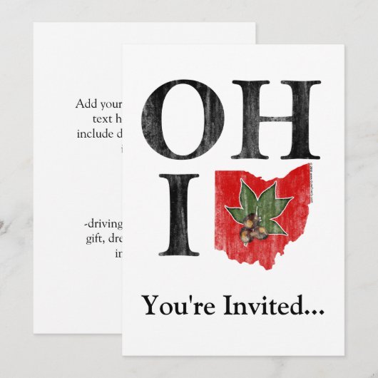 OH IO Typografisch Ohio  Rood Buckeye Nut Kaart (Voorkant / Achterkant)