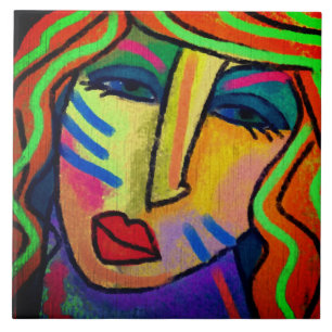 Oh ja? Abstract digitaal schilderij van een vrouw Tegeltje