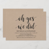 Oh ja, dat deden we, bruiloft op de Uitnodigingska Kaart (Voorkant / Achterkant)