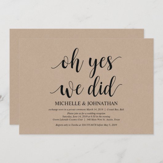 Oh ja, dat deden we, bruiloft op de Uitnodigingska Kaart (Voorkant / Achterkant)