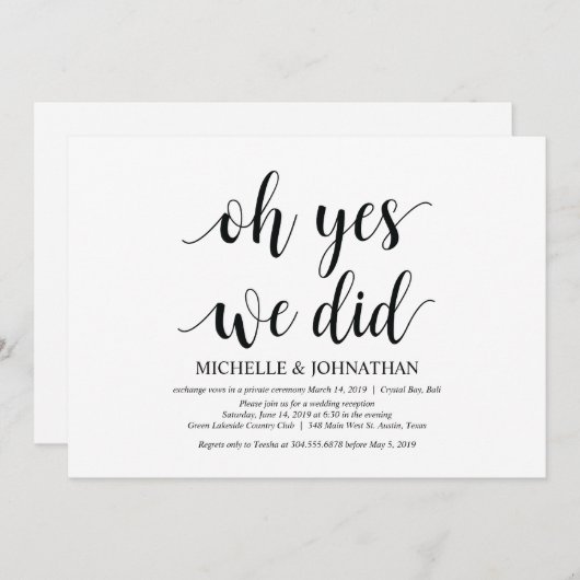 Oh ja, dat deden we, bruiloft op de Uitnodigingska Kaart (Voorkant / Achterkant)