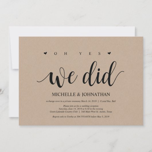 Oh ja, dat deden we, bruiloft op de Uitnodigingska Kaart (Voorkant)