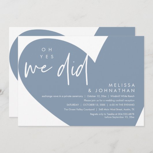 Oh ja, dat deden we, Modern Wedding Receptie Diner Kaart (Voorkant / Achterkant)