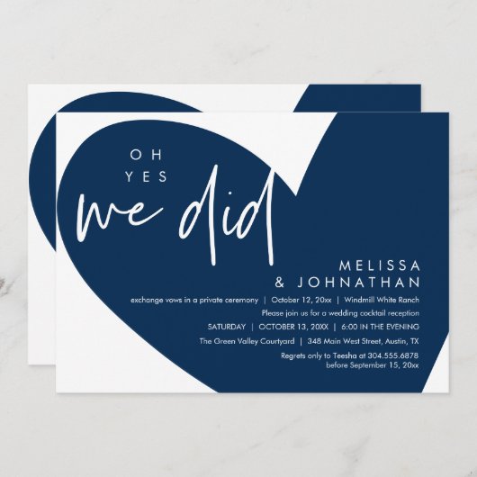 Oh ja, dat deden we, Modern Wedding Receptie Diner Kaart (Voorkant / Achterkant)