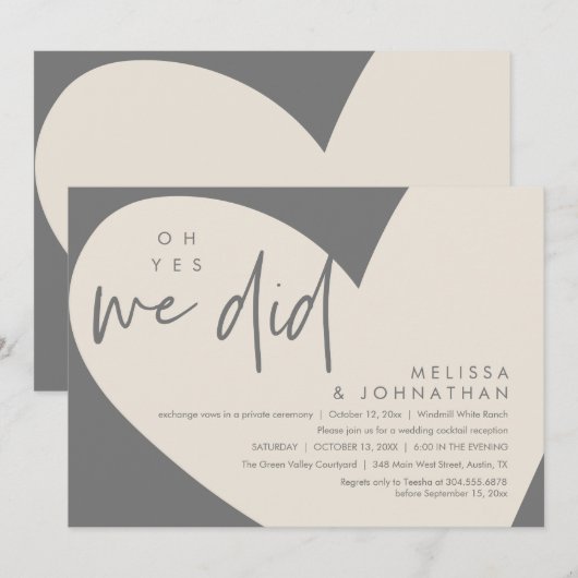 Oh ja, dat deden we, Modern Wedding Receptie Diner Kaart (Voorkant / Achterkant)