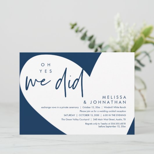 Oh ja, dat deden we, Modern Wedding Receptie Diner Kaart (Staand voorkant)