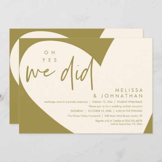 Oh ja, dat deden we, Modern Wedding Receptie Diner Kaart (Voorkant / Achterkant)