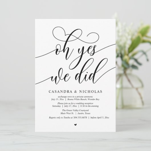 Oh ja, dat deden we, moderne script bruiloft recep kaart (Staand voorkant)