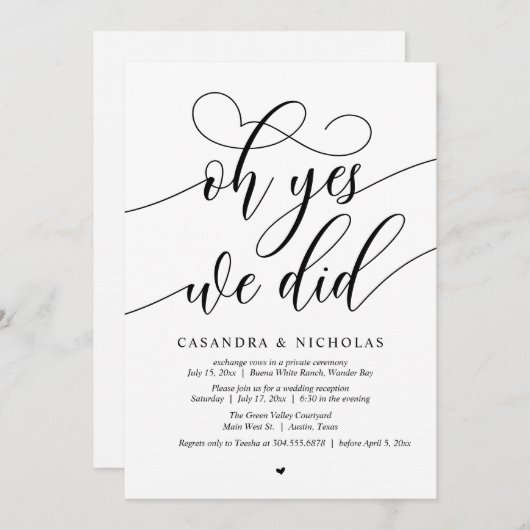 Oh ja, dat deden we, moderne script bruiloft recep kaart (Voorkant / Achterkant)