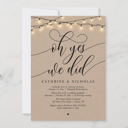Oh ja, dat deden we, moderne script bruiloft recep kaart (Voorkant)