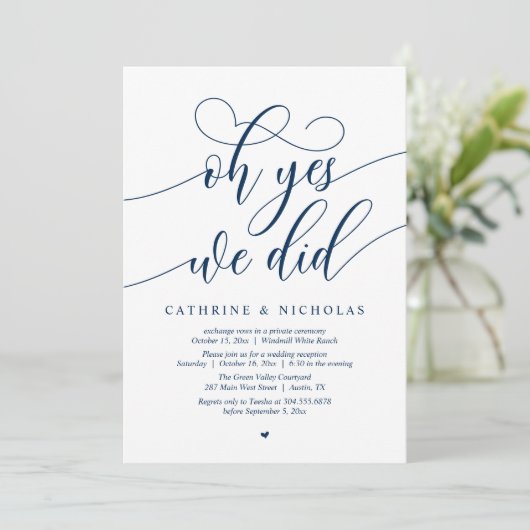 Oh ja, dat deden we, moderne script bruiloft recep kaart (Staand voorkant)