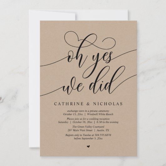 Oh ja, dat deden we, moderne script bruiloft recep kaart (Voorkant)
